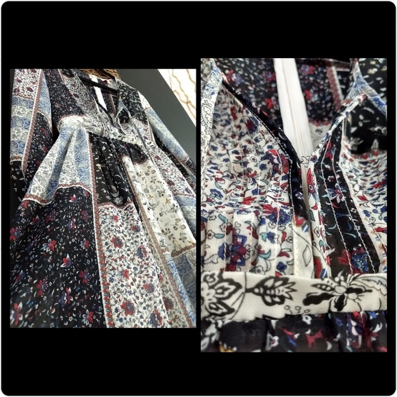 Boho pattern sheer short dress with flowy sleeves - Picture 4 of 4